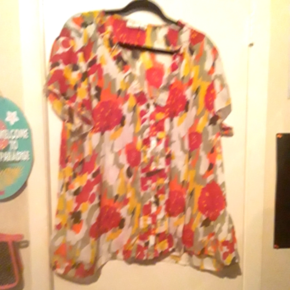Semi sheer flowered button down blouse